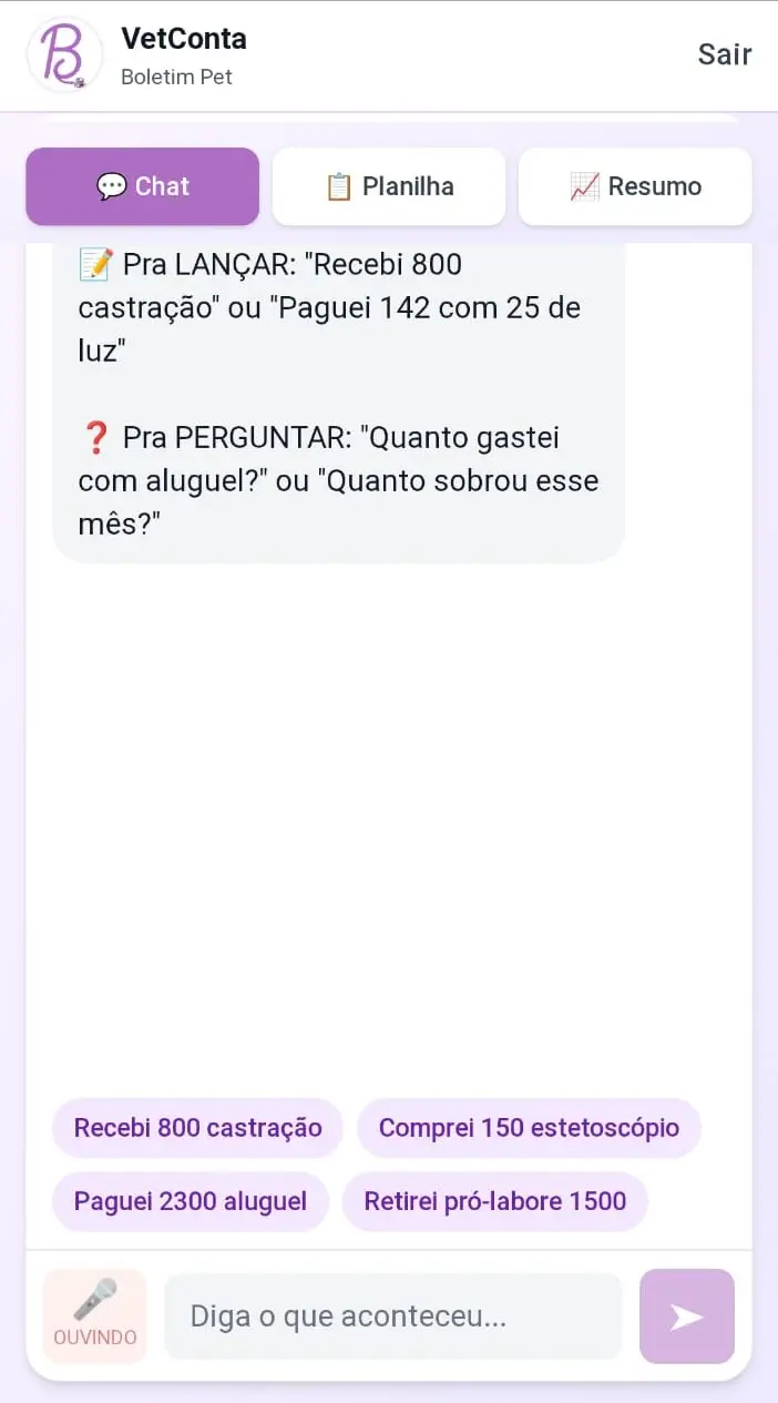 Tela do resumo