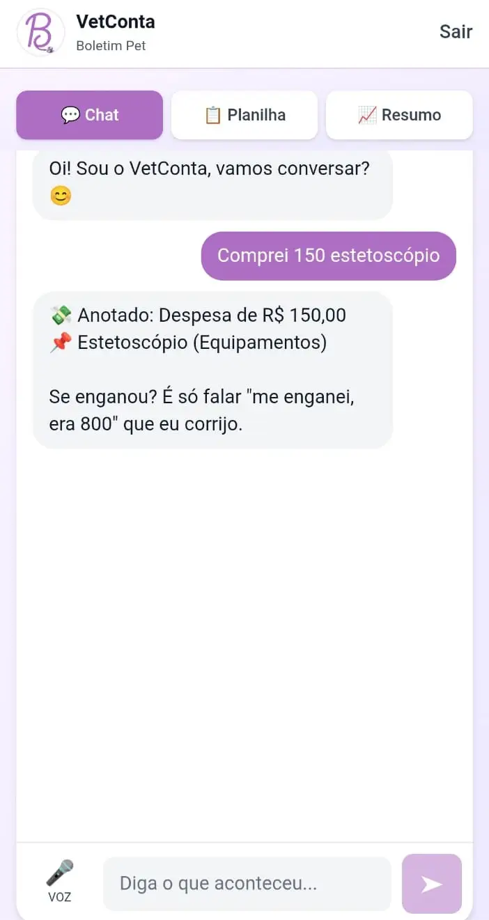 VetConta — tela do chat